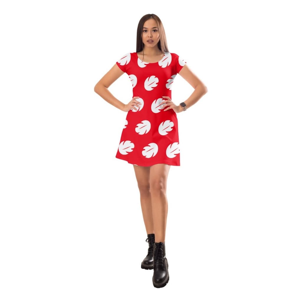 Vestido Lilo Stich Vermelho Floral Adulto E Infantil