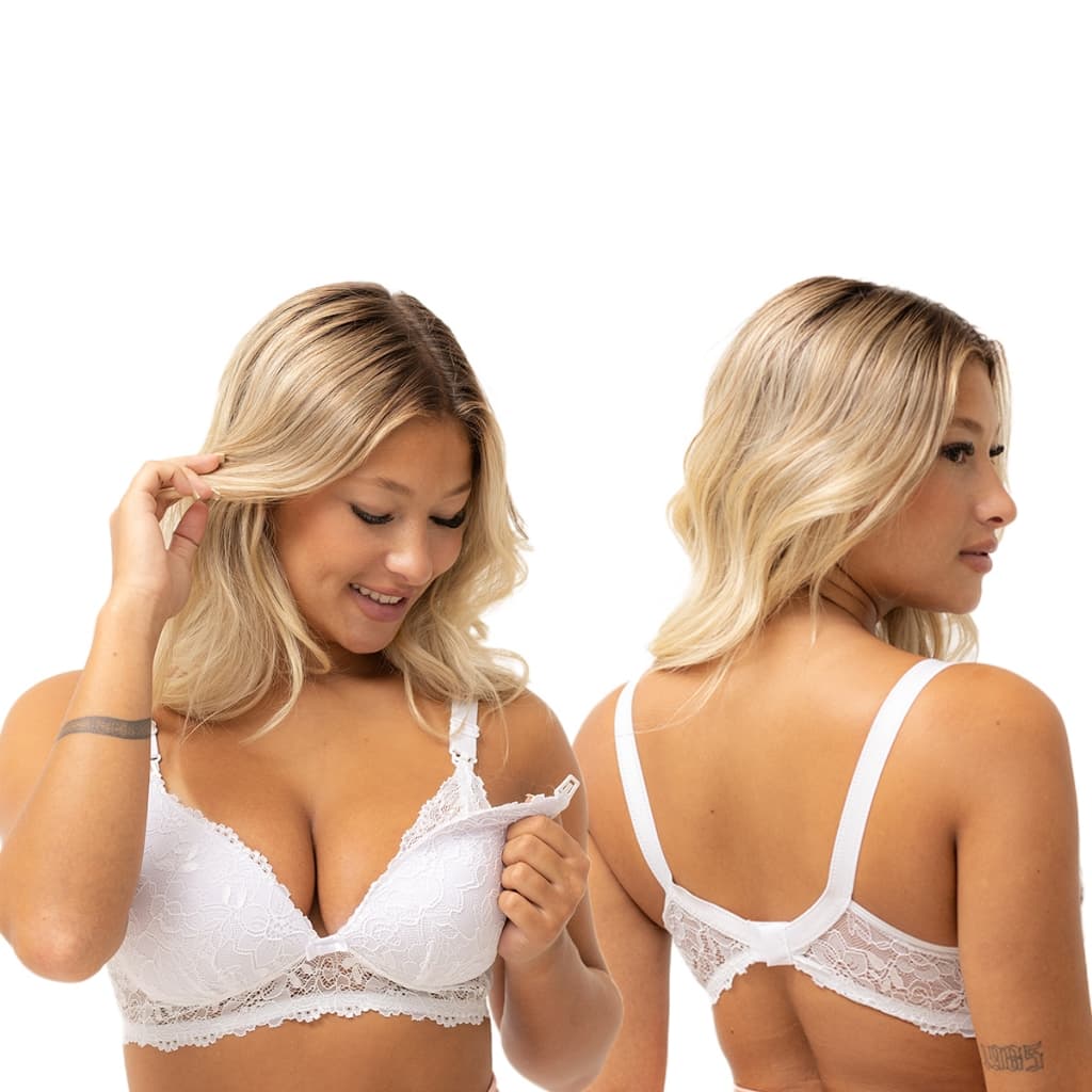 kIT 2 Sutiãns de amamentação renda com bojo Soft Reforçado Fecho Largo Gestante
