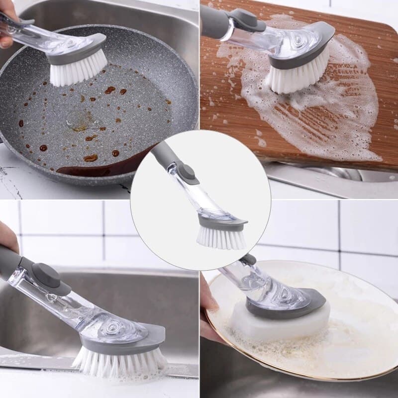Escova Descontaminação 2 X 1 Lava Louça Dispenser Detergente Esponja descontaminação Dupla Utilização Cozinha limpeza pesada panelas