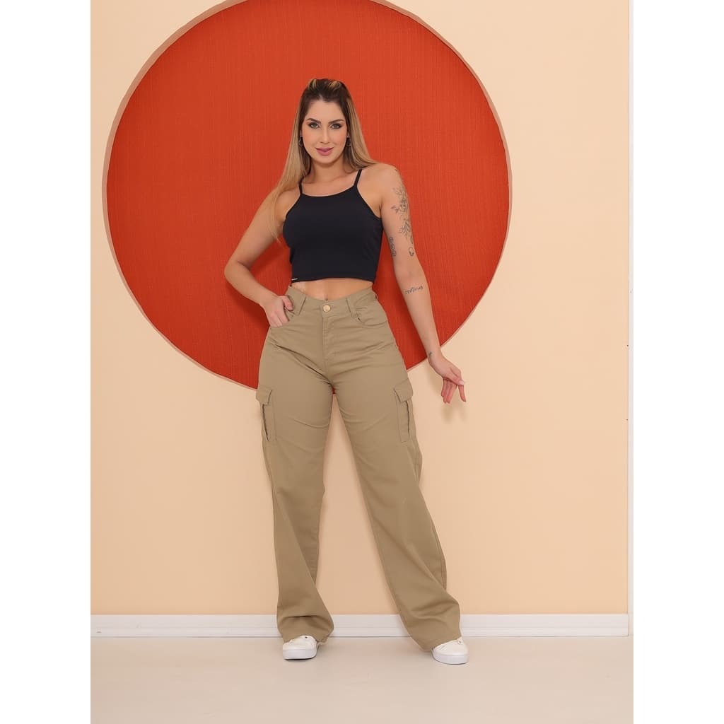 Calça Wide Leg Cargo Feminina