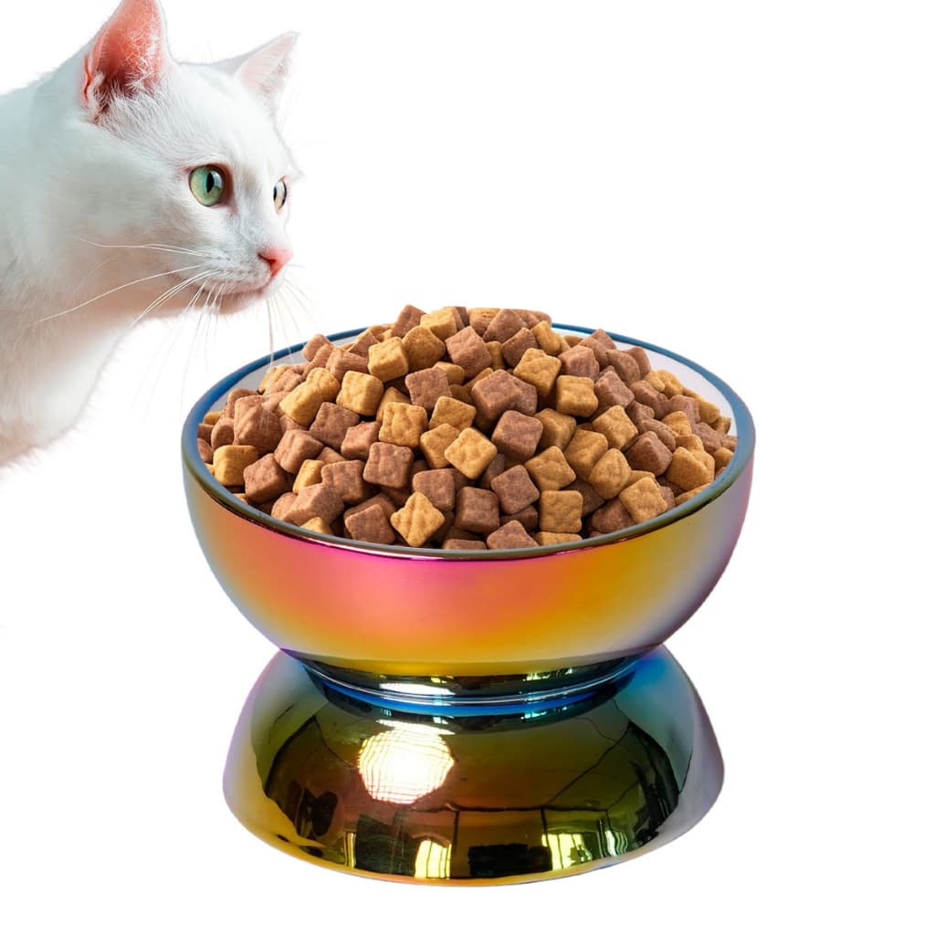 Comedouro Elevado Inclinado Cerâmica Pets Gatos Cães Tigela Ração Água Ergonômico Alimentador Pet