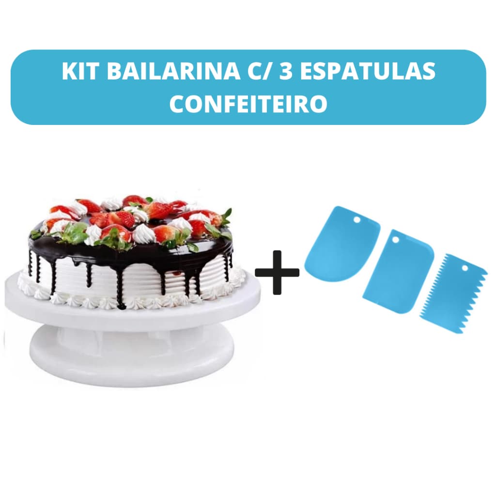 Kit Boleira Bailarina + 3 Espatula Decorativa Alisadora Confeiteiro Para Bolo Chantilly Cobertura Creme Recheio