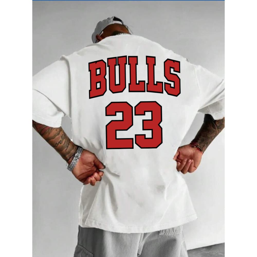 Camisa Oversized Masculina Bulls 23 Estampado Camisa Streetwear Algodão Lançamento