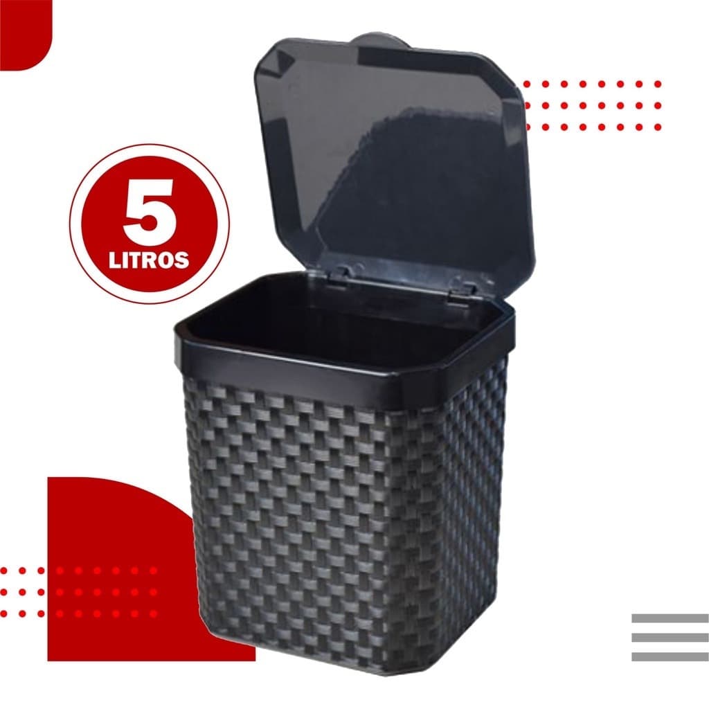 Lixeira Cesto Rattan 5 Litros Preta Com Tampa Cozinha Banheiro Lixeira Pia Preta ou Branca
