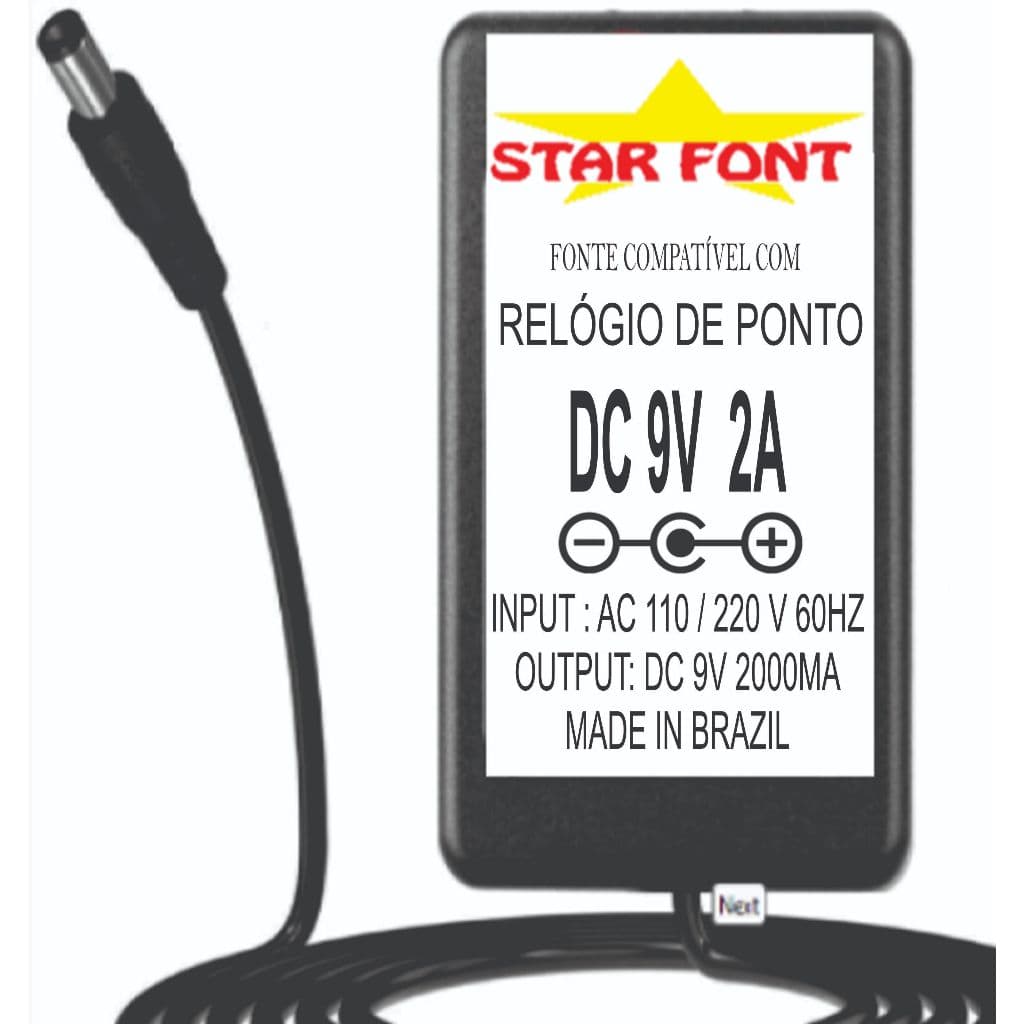 Fonte DC 9V 2A Para Relogio De Ponto Dimep D15719602