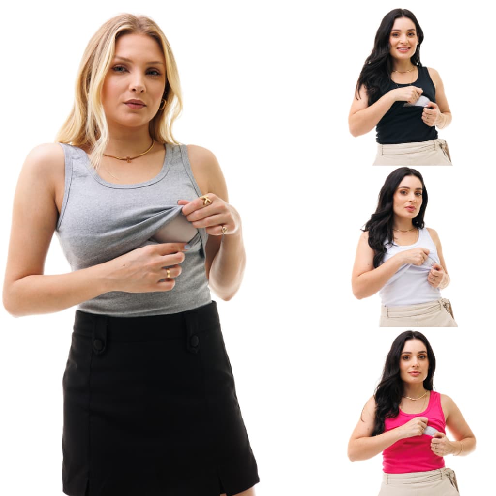 Kit 4 Regatas Abertura Amamentação Feminina Gestante Pós Parto Ribana Algodão