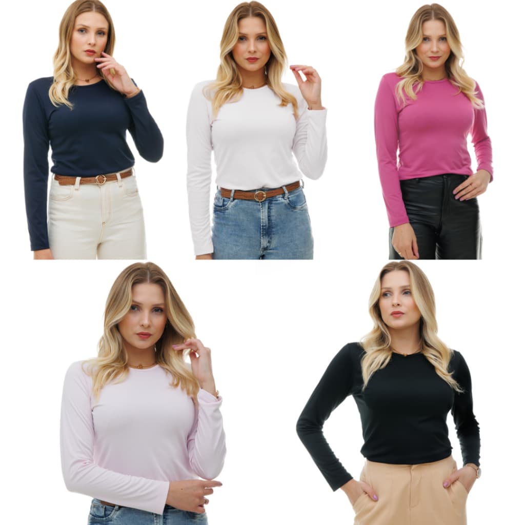 Kit 5 Blusas Femininas Manga Longa Térmica Inverno Frio P ao GG