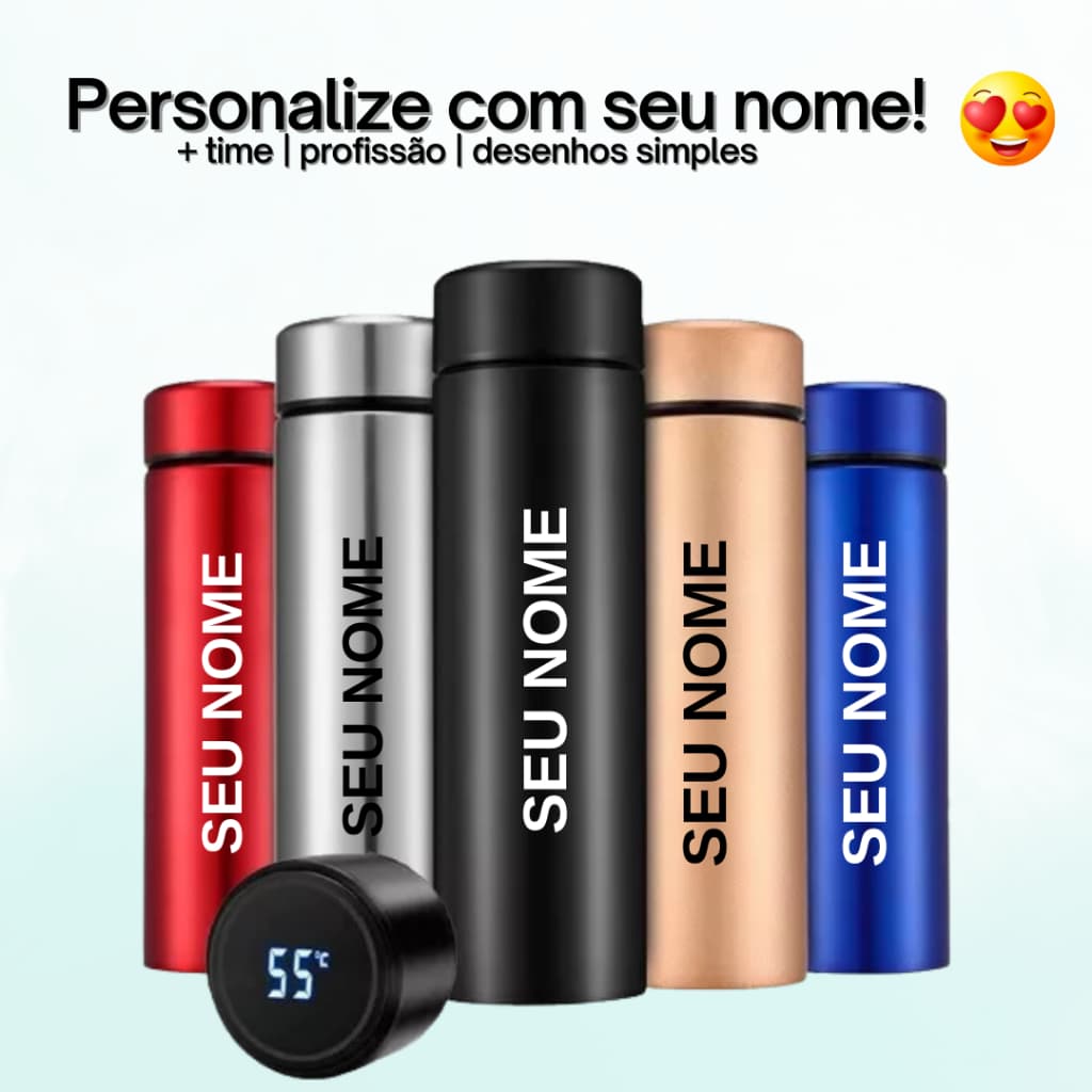 400ML Garrafa Térmica Personalizada com LED inteligente - Nome, Logo, Desenho, Time