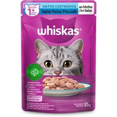 Ração Úmida Whiskas Sachê Peixe ao Molho para Gatos Adultos Castrados