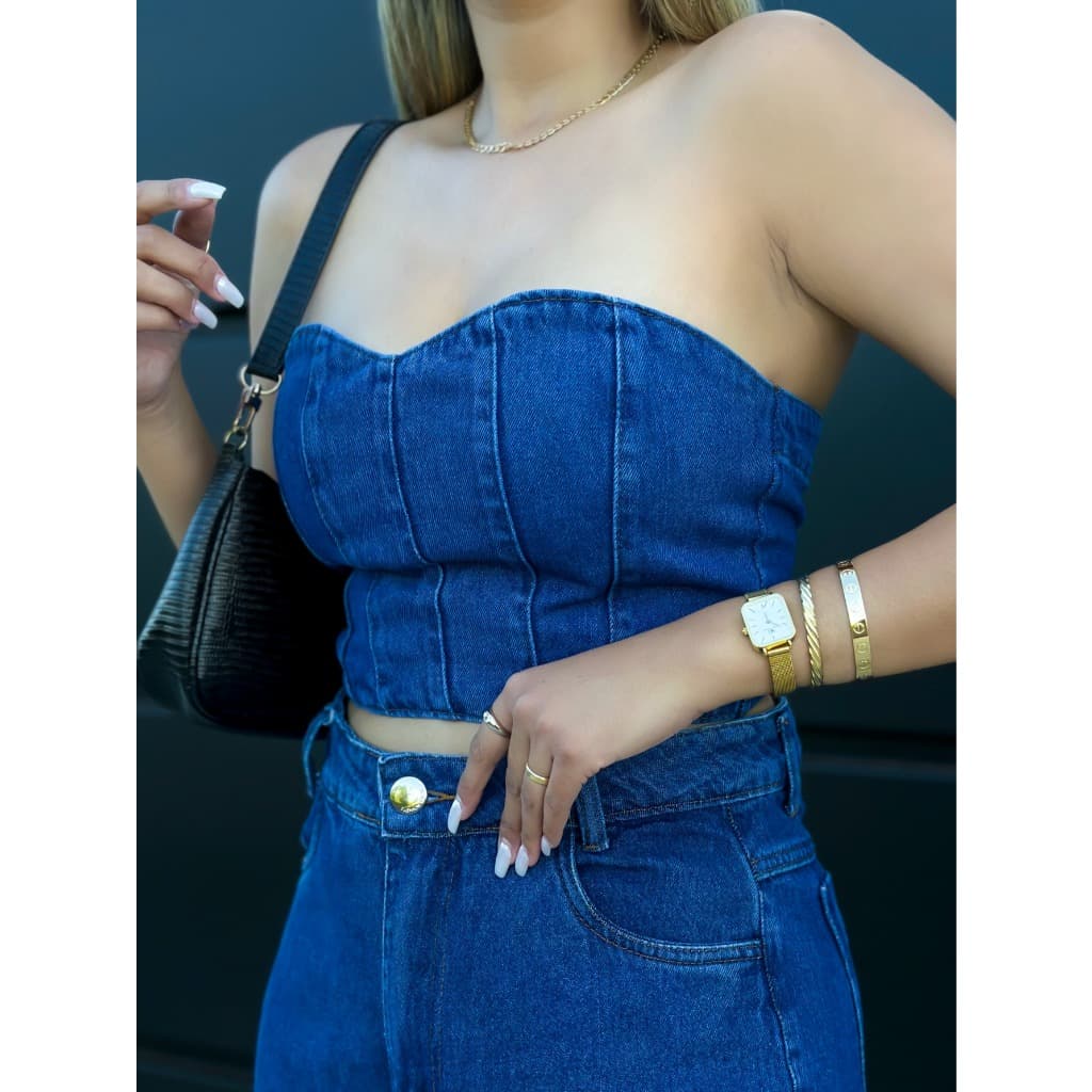 kissmelady 8108 8282 cropped jeans feminina top faixa blusa tem ziper
