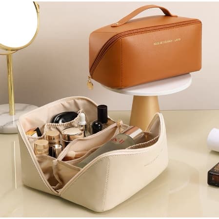 Bolsa Necessaire Feminina para Maquiagem e Cosméticos Couro PU Maleta De Grande Capacidade Portátil Viagem