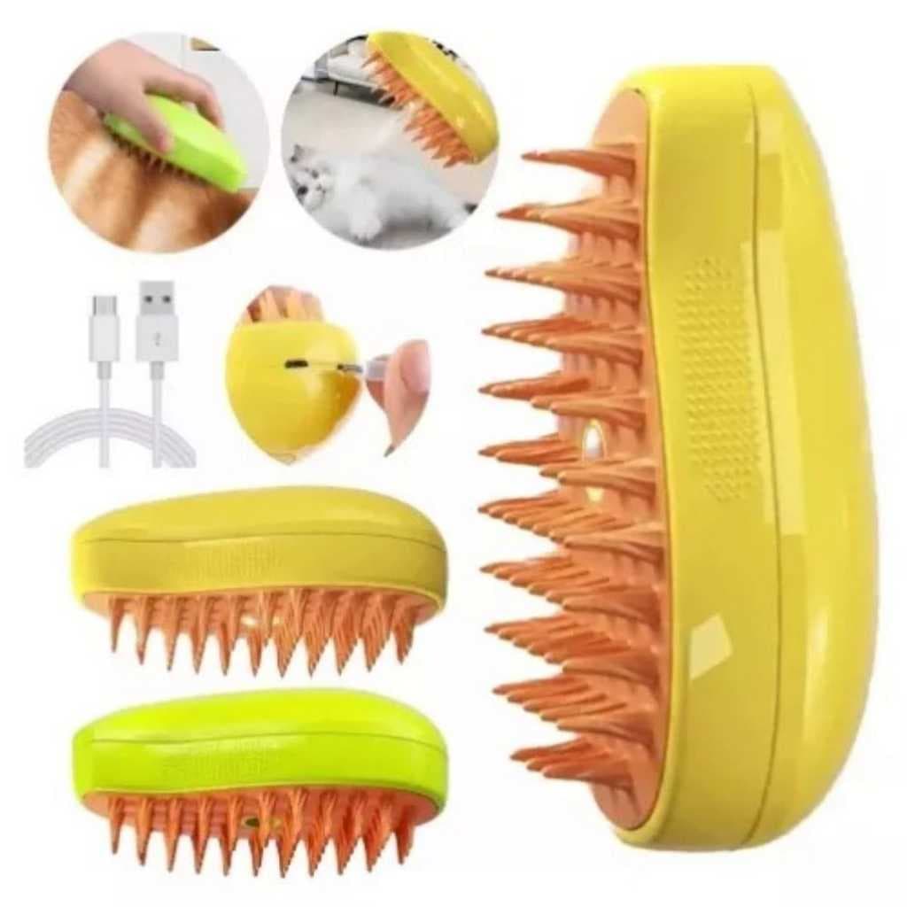 Escova Elétrica Vapor Pet 3 Em 1 Desembaraça Pelos Massagem Recarregável + Usb