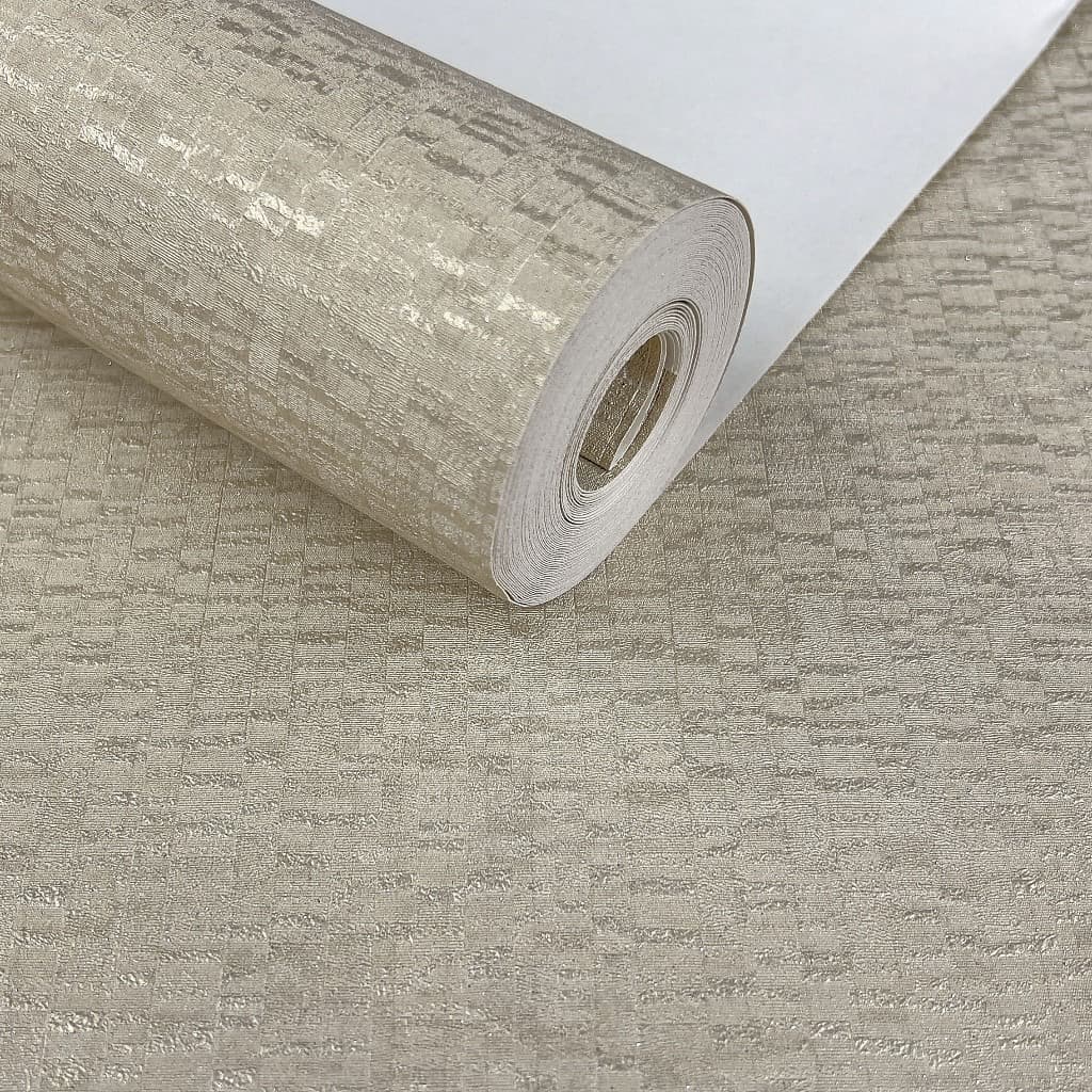 Papel de Parede Importado Vinílico Alto Relevo Rolo 10 metros  x 53cm - Cola Inclusa -Modelo 1001-7 Quadriculado Dourado