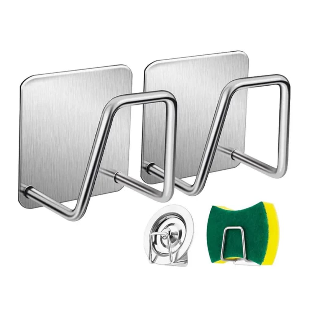 Kit 2 Suporte De Esponja Bucha Pia Aço Inox Louça Cozinha Gancho Não Fura Parede
