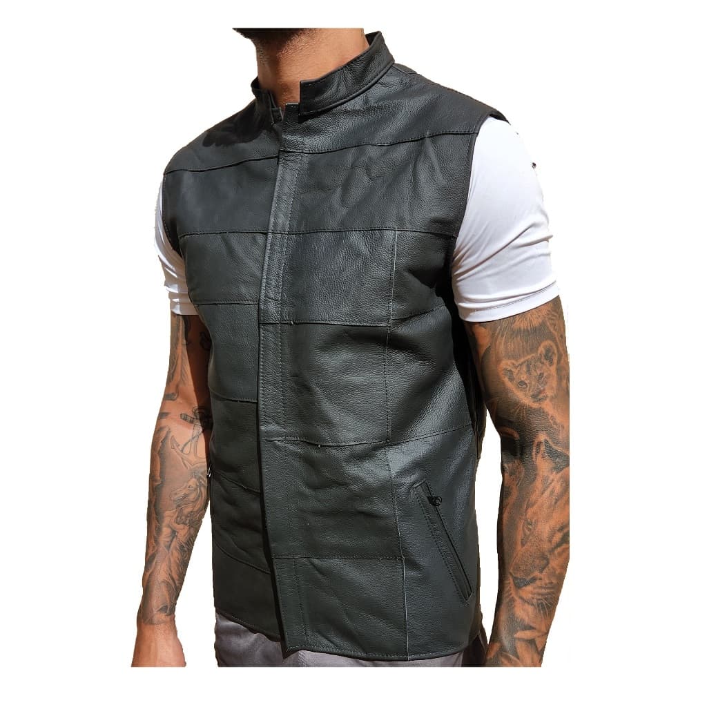 Colete Couro Legitimo Retalho Sons Of Anarchy Motoclube V2 Anarq Sob Sem Bolso