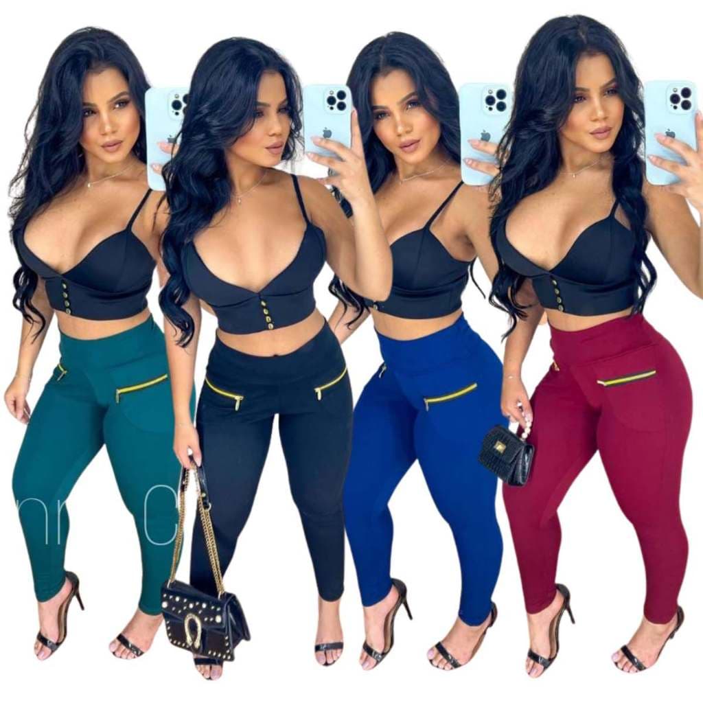 Calça Feminina Legging Montaria com Zíper Cintura Alta Calça Feminina para Trabalho Dia a Dia