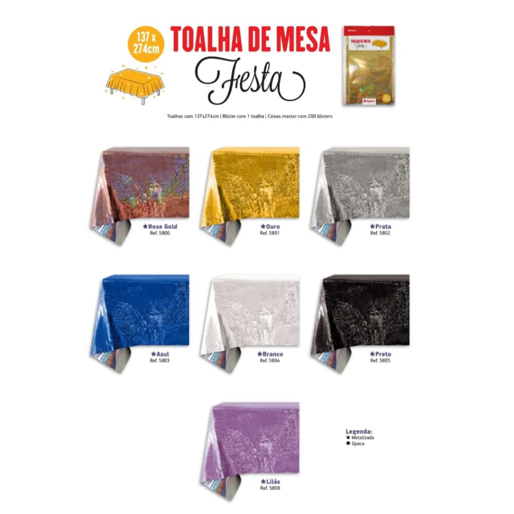 Toalha de Mesa Plástico Metalizada Festa 137x274cm