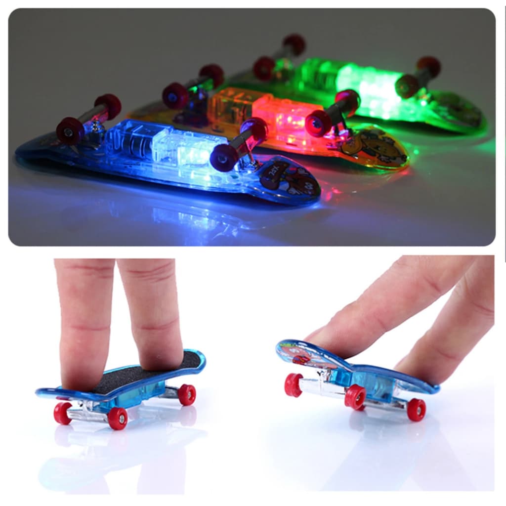 2 Skates De Dedo Luz Led Brinquedo Mini Skate Dedo Fingerboard Com Acessórios