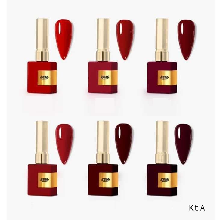 Kit C/6 Esmaltes Vermelho Esmalte em Gel Zem 15ml Uv Lançamento Tons Vermelho