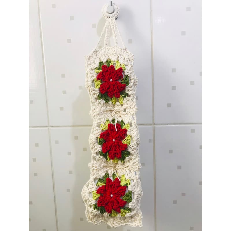 Porta Papel Higiênico de crochê Flores suporta 3 rolos