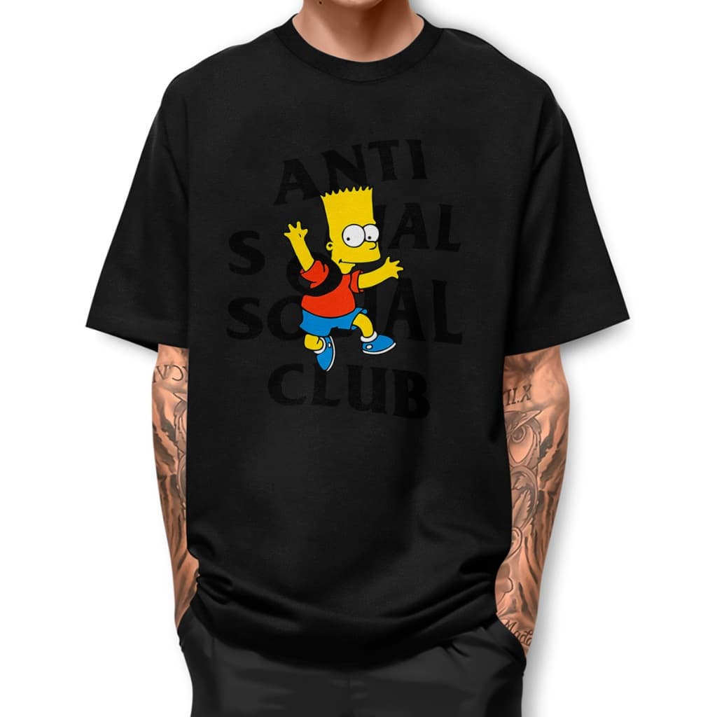Camiseta  Barto  Anti Social Preto Basica Street Fio 30.1 Algodao Manga Curta BJ1