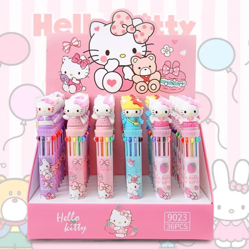 Caneta 10 Cores em 1 Esferografica escolar Hello Kitty Kawaii Sanrio - Unidade