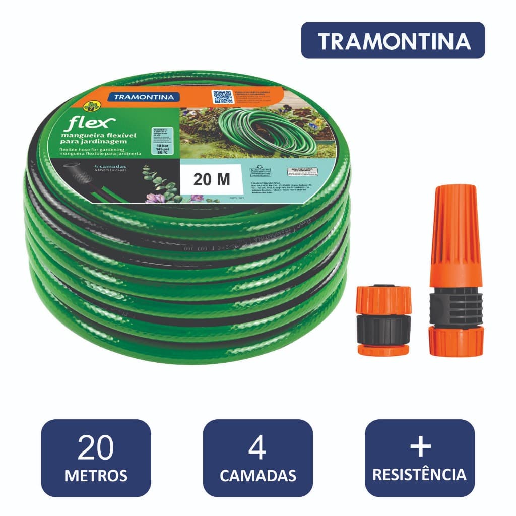 Mangueira Tramontina 10 20 ou 30 metros 1/2" 4 Camadas Jardim Kit Com Esguicho Quintal + Reforçada