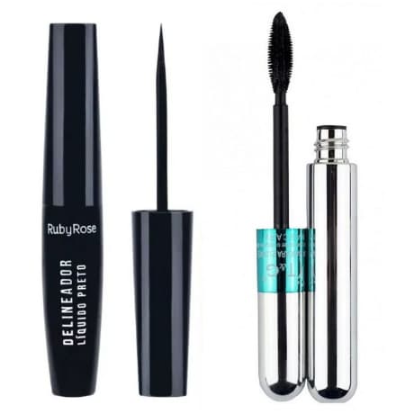 KIT DELINEADOR LIQUIDO PRETO Ruby Rose 8406 + RÍMEL 4D MÁSCARA DE CÍLIOS TANGO