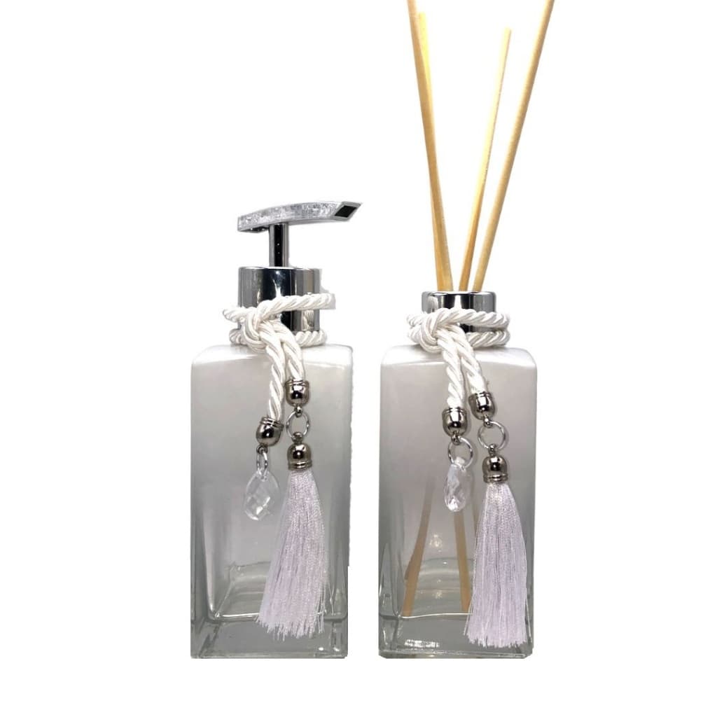 Kit Lavabo Frasco de Vidro Square Albita 250ML Para Difusor de Ambiente e Sabonete Líquido