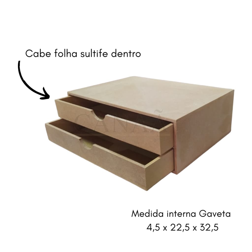 Organizador multiuso 2 Gavetas P/arquivos De Folha Sufite A4 Mdf Cru