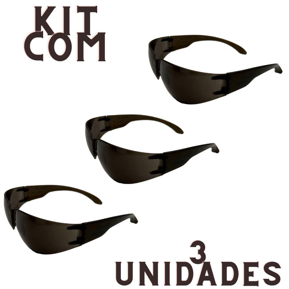 Kit Com 3 Oculos Seguranca Epi Wave/Poliferr Incolor e Fume Protecao Trabalho Ca 34653