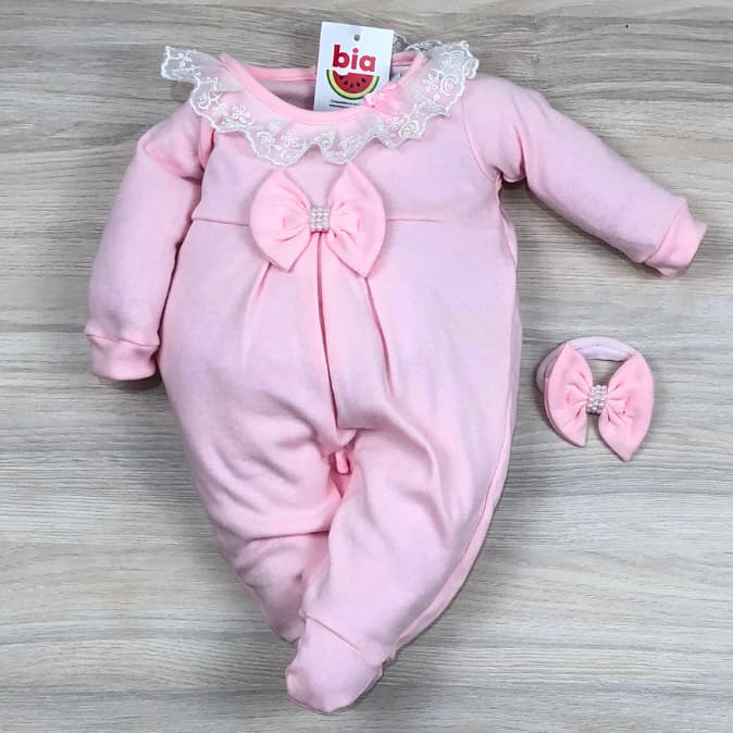 Macacão bebê menina com renda e laço Melissa