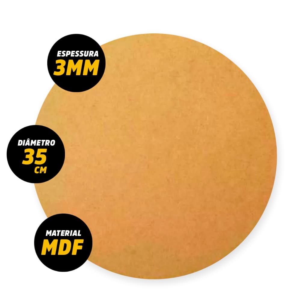 Kit 4 Peças Sousplat Jogo Americano Redondo 35cm Madeira MDF Cru