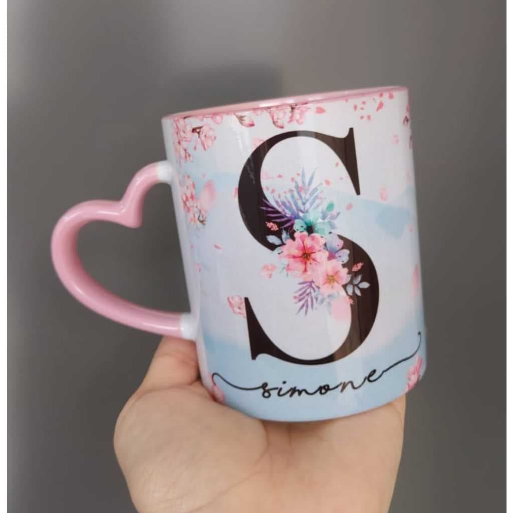 Caneca Alfabeto Cerejeira Azul - Personalizada com nome na frente e frase no verso