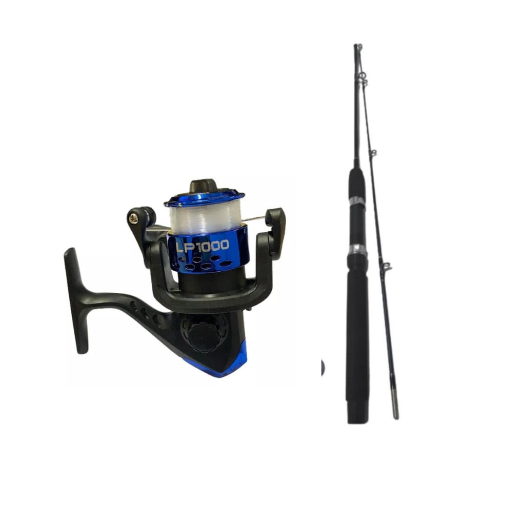 Kit Molinete De Pesca Lp1000 Azul - Albatroz com Linha + Vara de Pesca Pescaria Varas e Molinetes Esportes ao Ar Livre