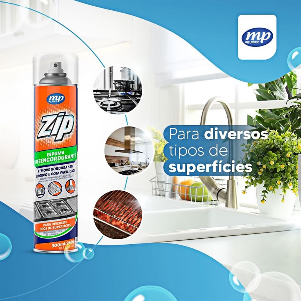Desengordurante Zip Clean ideal para toda casa Remove Gorduras Fogões Fornos Panelas Coifas CookTop Grelhas