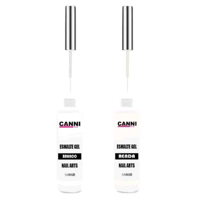 Kit 2 Esmalte Em Gel Ponta Fina Branco Renda Francesinha Nail Seca Na Cabine CANNI COLOR 12ml
