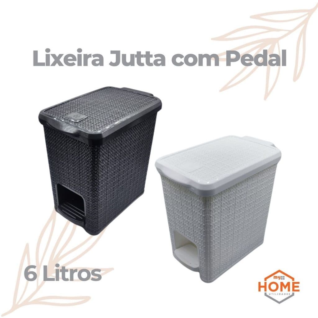 Lixeira Cesto 6 Litros Com Tampa Pedal Quadrada Jutta Banheiro Cozinha Escritório