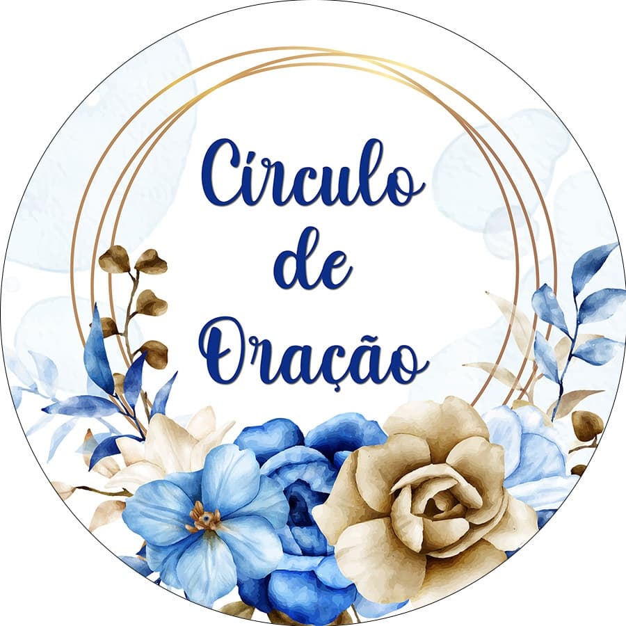 Painel de Festa Redondo em Tecido Circulo de Oração Azul Floral 018