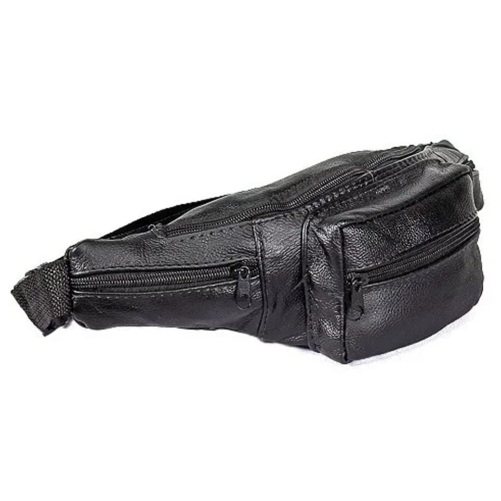 Pochete Couro Masculina Feminina Preta 5 Zíper Super Promoção