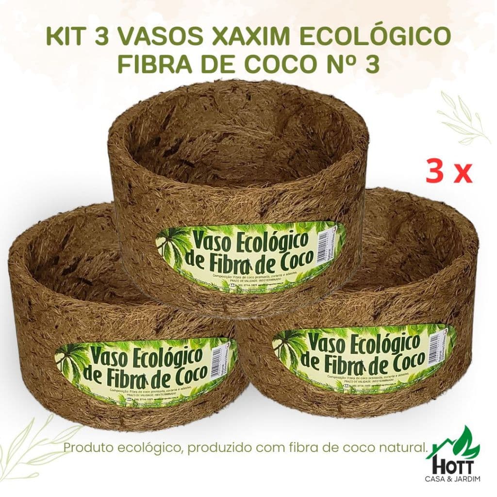 Kit 3 Vasos Xaxim Ecológico Fibra De Coco, Nr 3 (21cmx11cm) - Agrofor