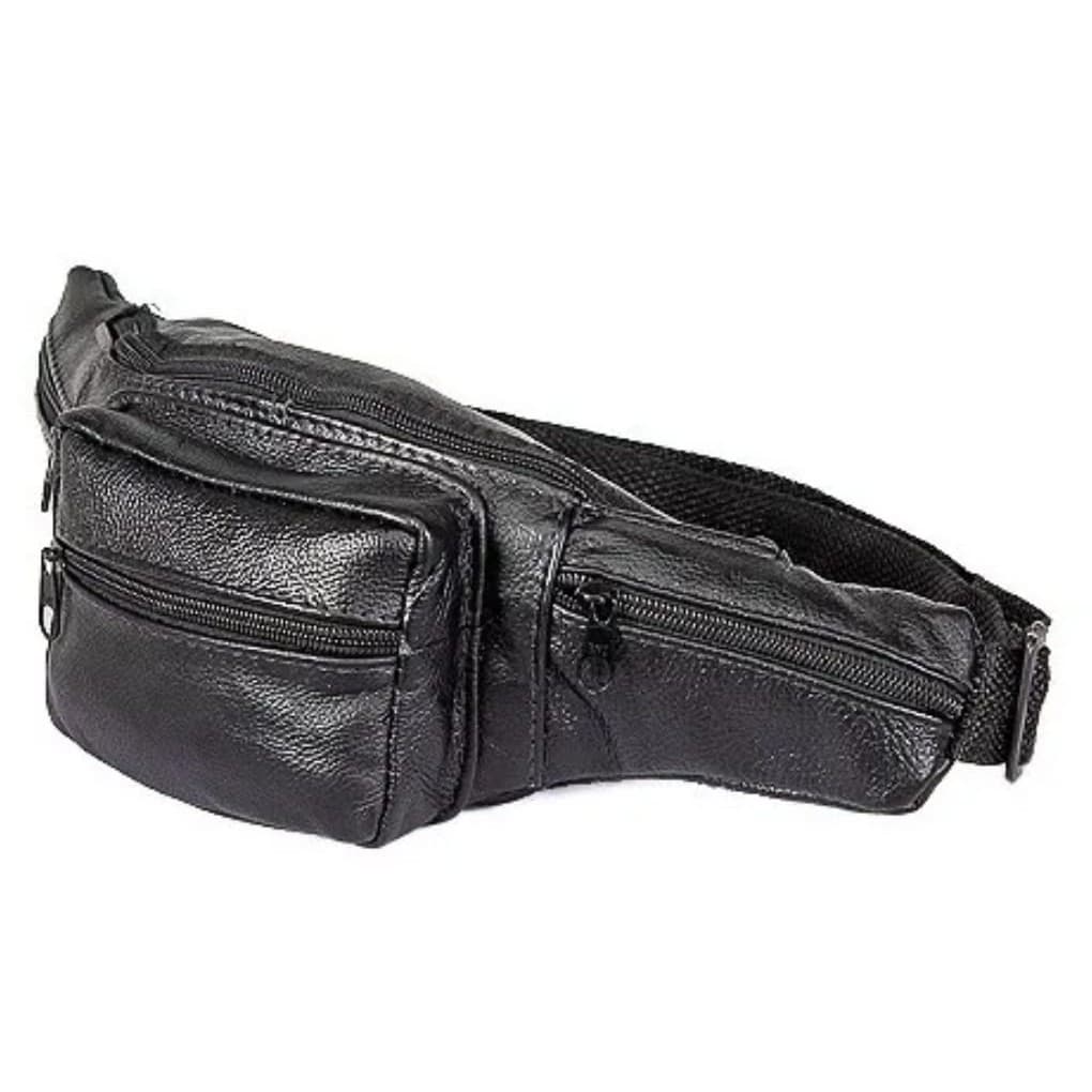 Pochete em Couro Preta Masculina Feminina Promoção