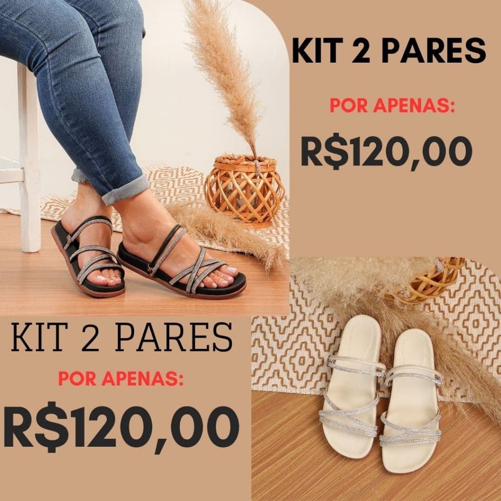 Kit 2 Paraes Sandália Papete Femina com Strass Modelo 2 em 1 Tendência