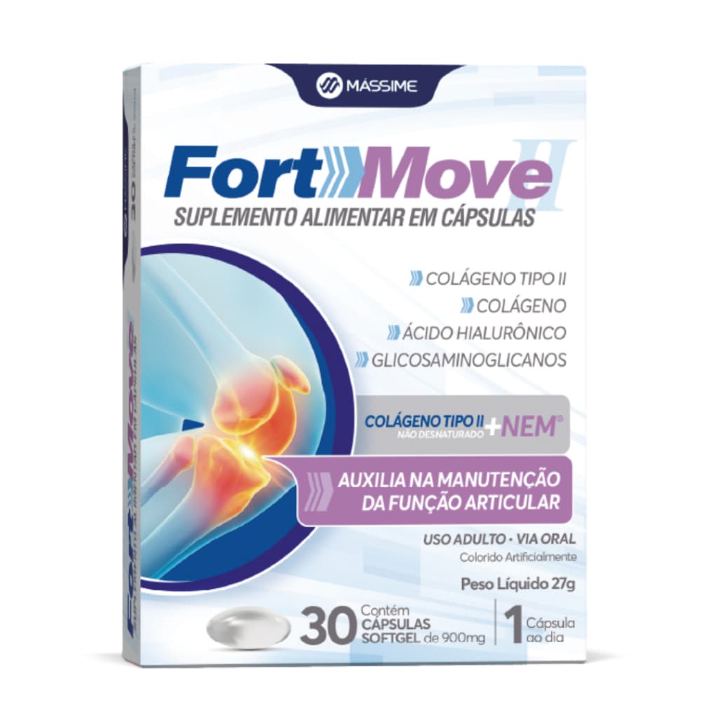 Fort Move 30 cápsulas Colágeno Tipo II E Acido Hialurônico - Massime