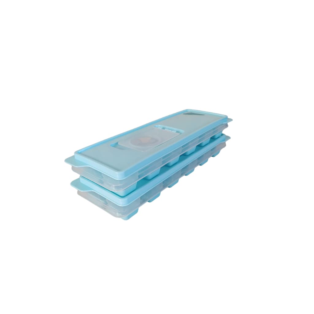kit 2 Forma de Gelo com Tampa Kit Fundo em Silicone com Tampa de Aba Enche Fácil Resistente