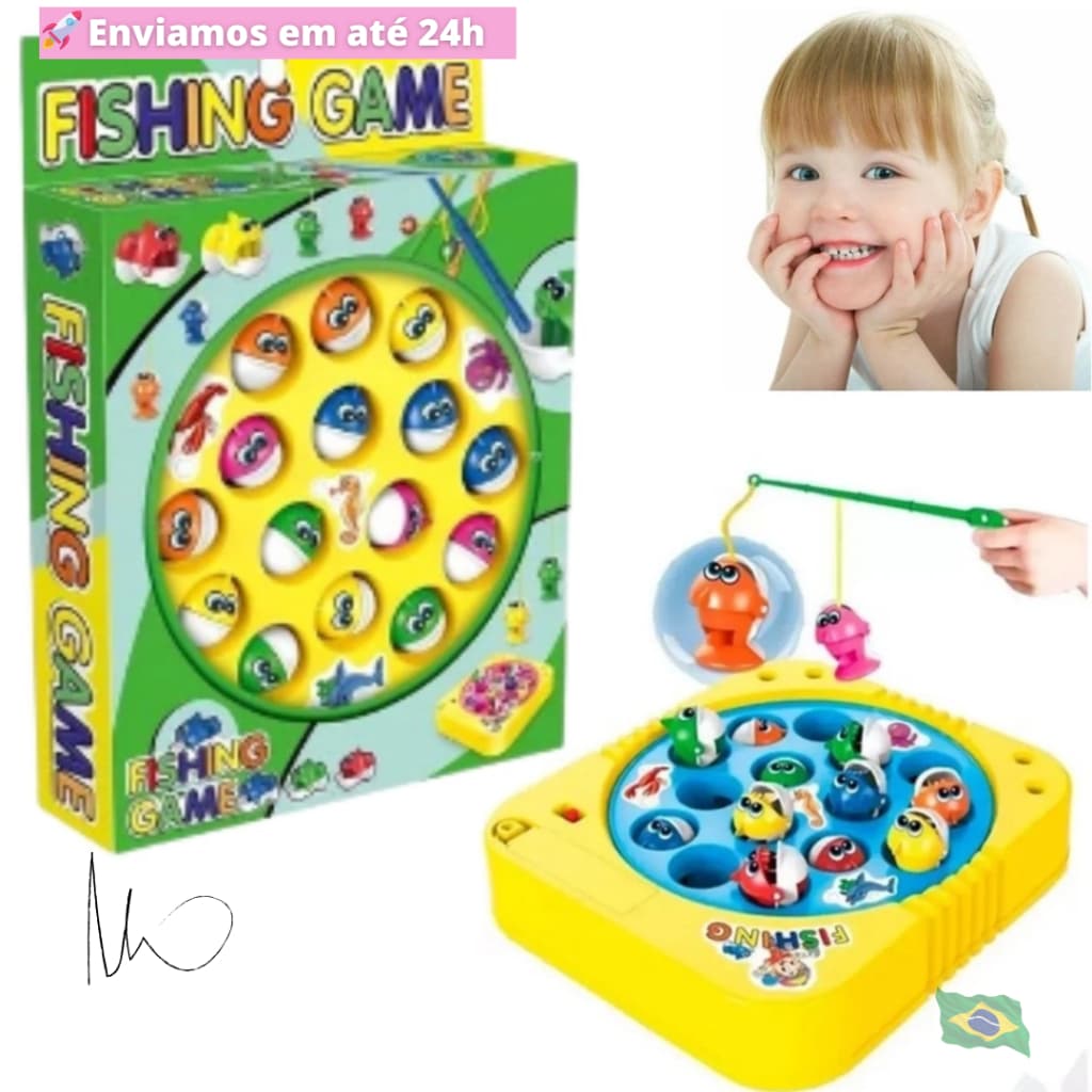 Brinquedo Jogo Interativo de Mesa Pescaria Infantil Para Desenvolvimento Motor das Crianças - Pega Peixe Giratório com Vara, Pesca Maluca