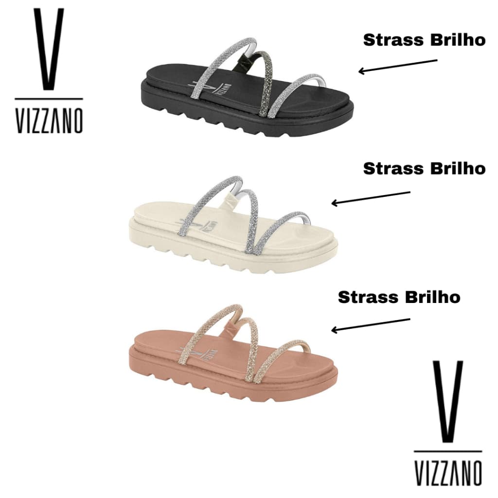 Sandália Papete Vizzano Feminina Original Strass Brilho Rasteira Flatform Birken FRETE GRÁTIS