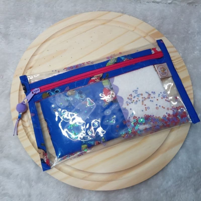 Estojo para escova de dente kit estojo e toalhinha de boca do Stich estojo multiuso porta higiene bucal