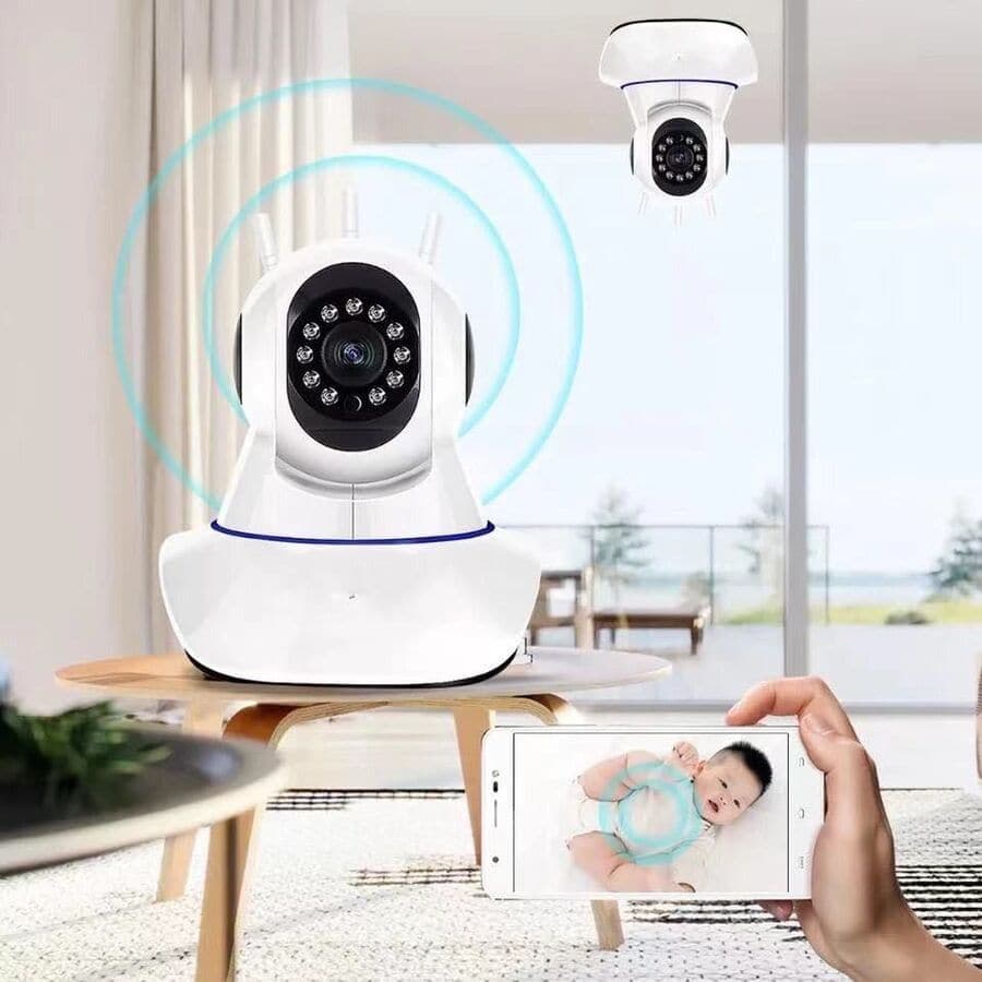 câmera iP robô 3 antenas wifi visão noturna full HD 360º microfone áudio babá eletrônica robozinho sem fio