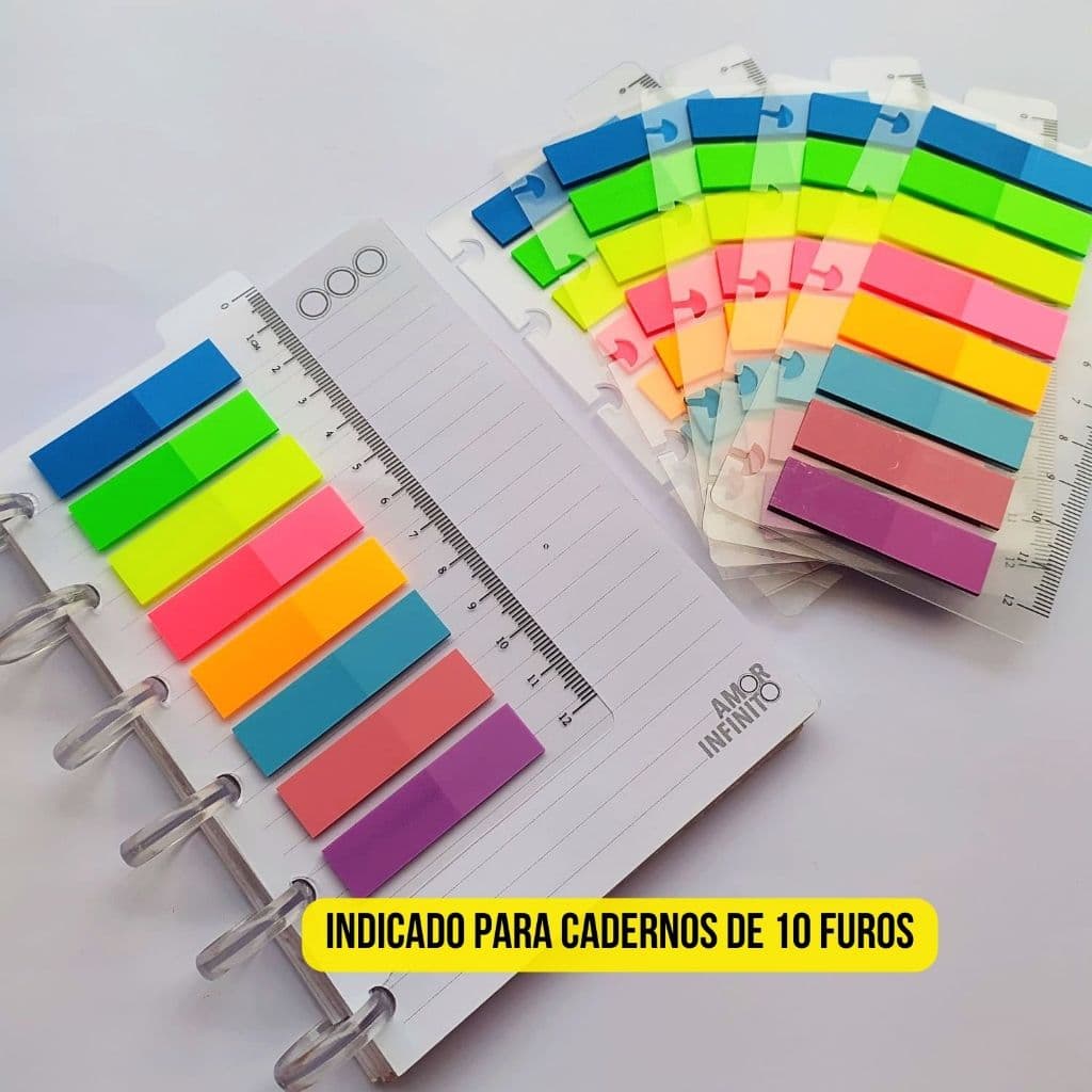 Régua com Marcador Para Caderno de Disco 10 Furos Importado Sistema Inteligente